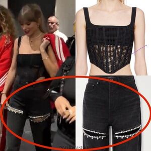 Black Rhinestone Slit Jeans Large - Taylor Swift Super Bowl Outfit
